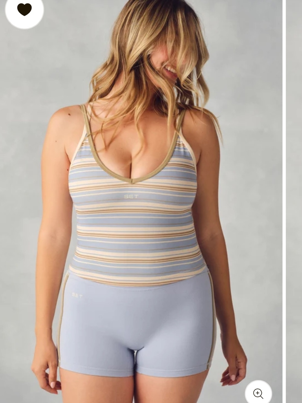 Set Active Formcloud Cloud Stripe Contour Cami Palmetto Blue Cream Medium BNWT